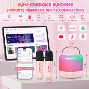 BASIX | Mini Karaoke Machine with 2 Wireless Microphones Portable Bluetooth Speaker Birthday and Holiday Gifts for Kids Girls and Boys