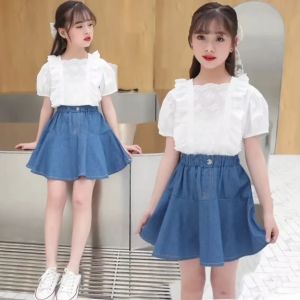 SETELAN ANAK PEREMPUAN REMAJA IMPORT KOREAN STYLE BLOUSE KATUN LACE SKIRT DENIM JEANS