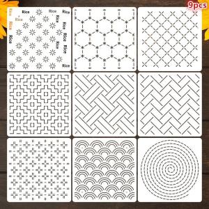 YOWEI | Reusable Sashiko Embroidery Stencils DIY Pet Sewing Patterns 8/9/24/32Pcs Geometric Line Quilting Templates