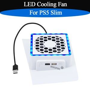 For PS5 Slim LED Cooling Fan with 2 USB Ports Side-Mounted Cooling Fan Dustcover Side Cooler For PS5 Slim Console Accessories