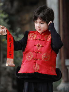 Xuelu Boys Vest Winter Outerwear Celebratory Ceremony Clothing Baby New Year Visit Outfit Childrens Tang Suit Thickened Polyester Fiber