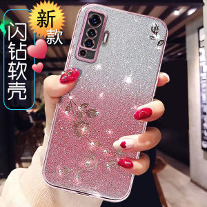 Anti-Fall Silicone Phone Case for Vivo X50 New Model Womens Style Full Cover Transparent Glitter Diamond 5G Compatible Soft Shell