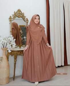Gamis set hijab jumbo model baru Kekinian Simple Elegan - Gamis Set Jilbab Crinkle Busui Freandly