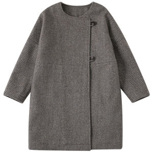 Hacikis Girls Fleece Lined Woolen Checkered Coat Warmth And Style for Kids Autumn Winter Outerwear Polyester And Wool Blend