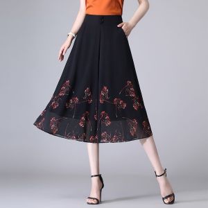 New Chinese Style Chinese Style Pantskirt Loose Pants Womens Summer Plus Size Middle-Aged Mom Thin Pants Drape Ice Silk Culottes