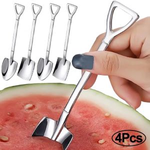Polocat 4Pcs Stainless Steel Shovel Spoons Cutlery Coffee Tea Spoon Ice Cream Dessert Fruit Party Scoop Kitchen Restaurant Tableware Set