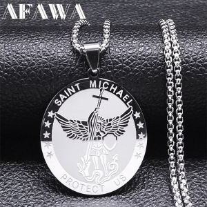 Archangel Saint Michael Medal Necklace for Women Men Stainless Steel Chain Protection Gift Jewelry Amulet Colar Masculino N2350