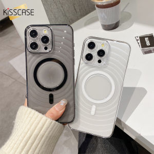 KISSCASE Magsafe Wireless Charge HD Clear Phone Case For iPhone 15 14 13 Pro Max Transparent Ripple All-inclusive Anti-yellowing PC Shockproof Cover For iphone 15 14 13