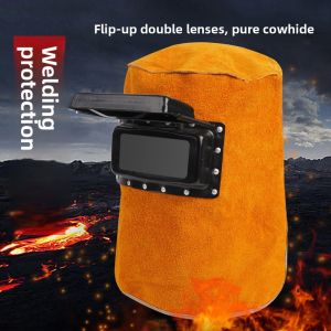 Leather Welding Helmet with Flip-Up Auto-Darkening Welding Mask