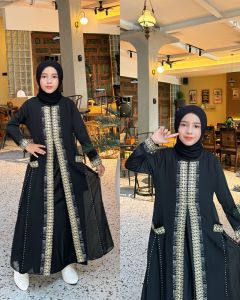 Gamis Abaya Anak Nafisah Bordir Kombinasi Permata Elegan Model Saku Stylish