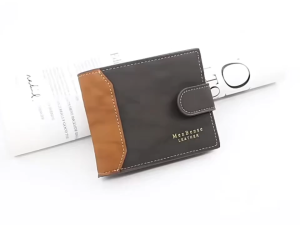 Mens Matte Trifold Wallet Korean Style Short Hot Stamped Print & Buckle