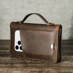 CONTACTS Men Genuine Leather Passport Wallets Phone Pocket Card Holders With Pen&AirTag Slot Male Travel Passport Cover