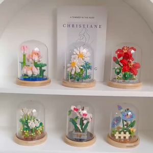Flower Builidng Blocks Toys 3D Model Eternal Flowers with Dust Cover Assembled Toys Gift for Girlfriends