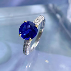 New S925 Bạc 1 Carat Màu Xanh Nhẫn sapphire Sang Trọng Châu Âu Và Mỹ Vòng Phụ Nữ