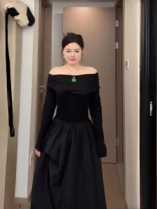 Elegant plus Size French Style One Shoulder Long Dress Hepburn Wind A-Line Skirt for plus Size Women Autumn Winter Fashion