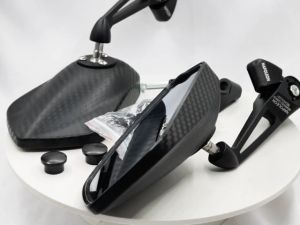 Street King Side Mirror v2 Anti-Glare Blue Lens Carbon Fiber Design CNC Alloy Universal Motorcycle side mirror