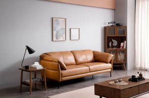 Cozylant Connor Half Leather Sofa / 1 Seater / 3 Seater Sofa for Living Room /Brown Sofa /Modern Minimalist