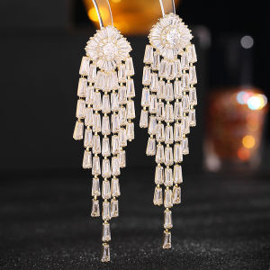 Fashionable and Personalized Tassel Long Design with Face Shaping and Full Diamond Tassel Zircon Earrings for Women