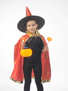 Big Party 🎃🎃(จัดส่งจากกรุงเทพฯ) Haloween ชุดฮาโลวีน ชุดแม่มด ผ้าคลุมแม่มด เสื้อคลุม+หมวก สำหรับเด็ก พร้อมส่ง