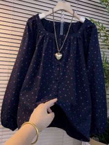 plus Size Womens Loose Top Cover Belly Slimming Fashionable Autumn 2025 New Style Sweet Style Long Sleeve Square Collar