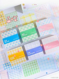 High Aesthetic Grid Pattern Colorful Non-sticky Tearable Scrapbooking Paper Simple Ins Style Hand-held Material Paper Cute Base Sticky Notes