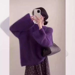 SHAXU | Elegant Casual Purple Water Mink Velvet Soft Loose Knit Sweater