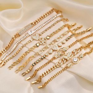 Vòng Tay Charm Hai Đầu Báo Vnox Dành Cho Nữ Màu Vàng Chất Liệu Kim Loại Dây Xích Mắt Xích Đính Đá CZ Sang Trọng Vòng Đeo Tay Thời Trang Quà Tặng