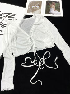 Áo Khoác Chống Nắng Dài Tay Ngắn Nhẹ Màu Trơn Có Dây Buộc Áo Khoác Ngoài Mùa Hè Thường Ngày Bằng Cotton Và Chất Liệu Khác