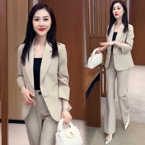 Fashionable Small Fragrance Style Suit Set Womens Spring Autumn New Straight Leg Pants Two Piece Set Elegant Workwear