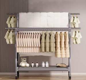 IDEAL ราวตากผ้า ราวตากผ้าอลูมิเนียม พับเก็บได้ ยืดไสลด์ได้ มีล้อ ปรับความสูงและความกว้างได้ กันน้ำและกันสนิม พร้อมตะขอ