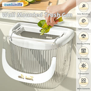 JustLiving 12L Transparent Bin Hanging Type Dustbin for Kitchen Trash Rubbish Bin Cabinet Door Floor Wall Mounted Kitchen Trash Can with Lid Household Trash Can Sliding Cover Trash Can