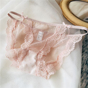 กางเกงในลูกไม้เอวต่ําเซ็กซี่สําหรับสาวเป้าผ้าฝ้ายบางเฉียบพร้อมชุดชั้นในแบบโบว์โบว์พร้อมรูปแบบเอวญี่ปุ่น