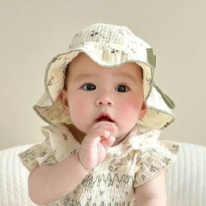 Sweet Bow Baby Girls Sun Hat Cute Print Ruffle Fisherman Cap for Infant Summer Soft Cotton Toddler Princess Bucket Hats