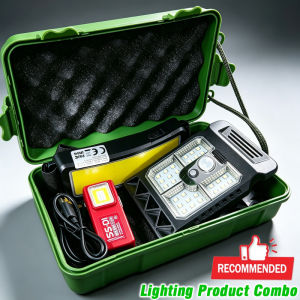 Rechargeable IPX6 Outdoor Lighting Kit PIR LED Work Light COB Headlamp Mini Pocket Light Camping Emergency Storage Box Combo Set