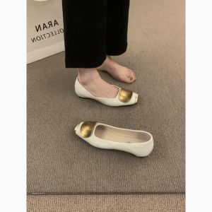 Trendy French High-End Metal Toe Womens Slip-On Work Shoes Comfortable All-Match Commute Fashionable Flat Heel Leather