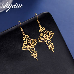 SKYRIM Womens Drop Earrings Lotus Pendant Earrings Fashion Jewelry for Girl Women