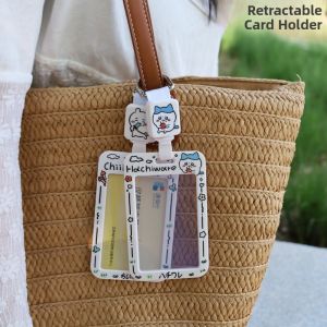 Cute Double-Sided Transparent Retractable Card Holder Wallet Bus Pass Access Control Card Protective Cover Easy Clip for Women