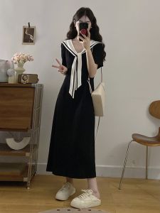 Đầm Nữ Ôm Body Cổ Thủy Thủ Màu Đen