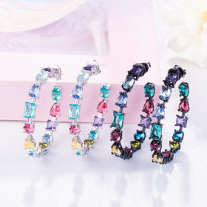 SEQUITO Classic Women Jewelry Silvery Black Gold Color Paved Setting Multicolor AAAAA Cubic Zirconia Banquet Party Round Hoop Big Earrings SE708