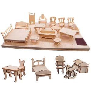 3D Wooden DIY Building Mini Furniture Puzzle Kayu Rumah Boneka 34 Set
