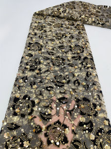 Vải Ren Sequin Chất Lượng Cao Của Nigeria Vải Tuyn Pháp Thêu Họa Tiết Châu Phi Dùng Cho Váy Dự Tiệc Váy Cưới