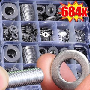 684PCS 304 Stainless Steel Washers Metal O Ring Fasteners Gasket Set Assortment Kits for Screws Bolts Flat Washer Grommets M2-M12