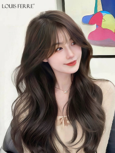 Natural Long Curl Wig Women Full Head Lace Frontal Hair Wigs Airy Bangs Invisible Hair Extensions Sweet Cute Style LOUIS FERRE