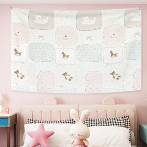 VIKAMA Cute Teddy Bear Tapestry Korean-Style Instagram-Inspired Bedroom Wall Decor Soft Polyester Backing Fabric