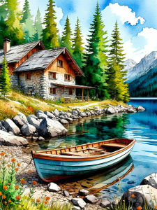 Huacan Diamond Painting Lakeside Wooden House Boat Diamond Mosaic Landscape Complete Kit Rhinestone Pictures Art