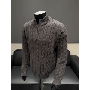 OUMULONG | Retro Half-Zip Cable Knit Mens Sweater