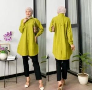 Zella Tunik polos polo linen kancing depan belakang|| kemeja wanita polos tunik pololinen