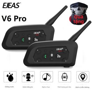 Tai Nghe Bluetooth Ejeas V6 PRO+ Cho Mũ Bảo Hiểm Xe Máy Liên Lạc Nội Bộ Cho 6 Người Lái Giao Tiếp Rảnh Tay Khử Tiếng Ồn Kèm Quà Tặng