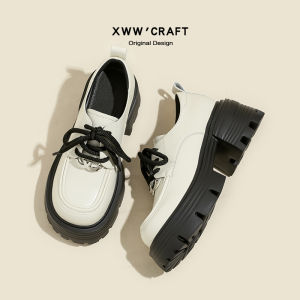 Fashionable Genuine Leather White Flats Womens Spring Autumn New Thick Bottom Front Buckle Fairy Style Single Shoes