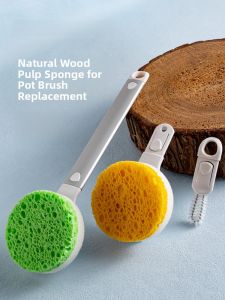Long Handle Wood Pulp Cotton Brush for Non-Stick Pan Kitchen Dishwashing Tool Oil Resistant Aluminum Handle Sponge Brush